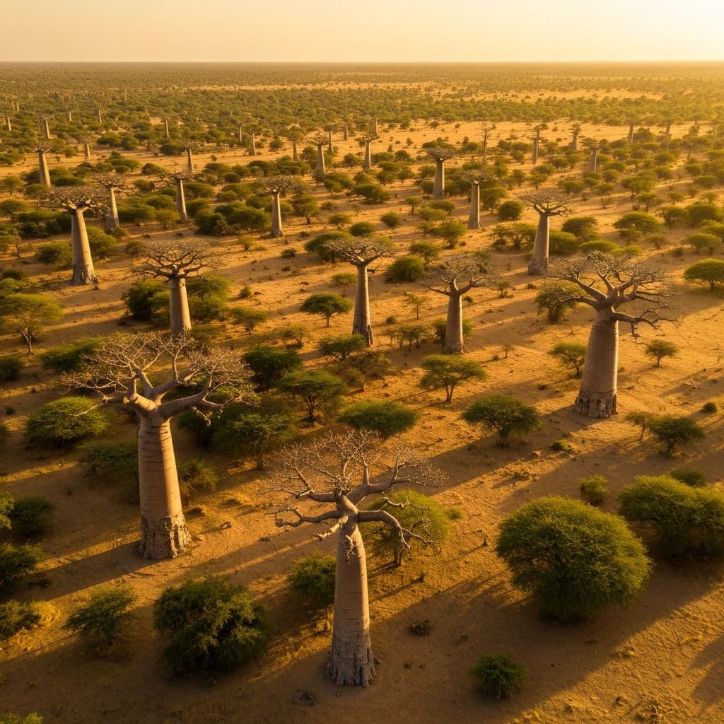 Vue aérienne du Sénégal au coucher du soleil